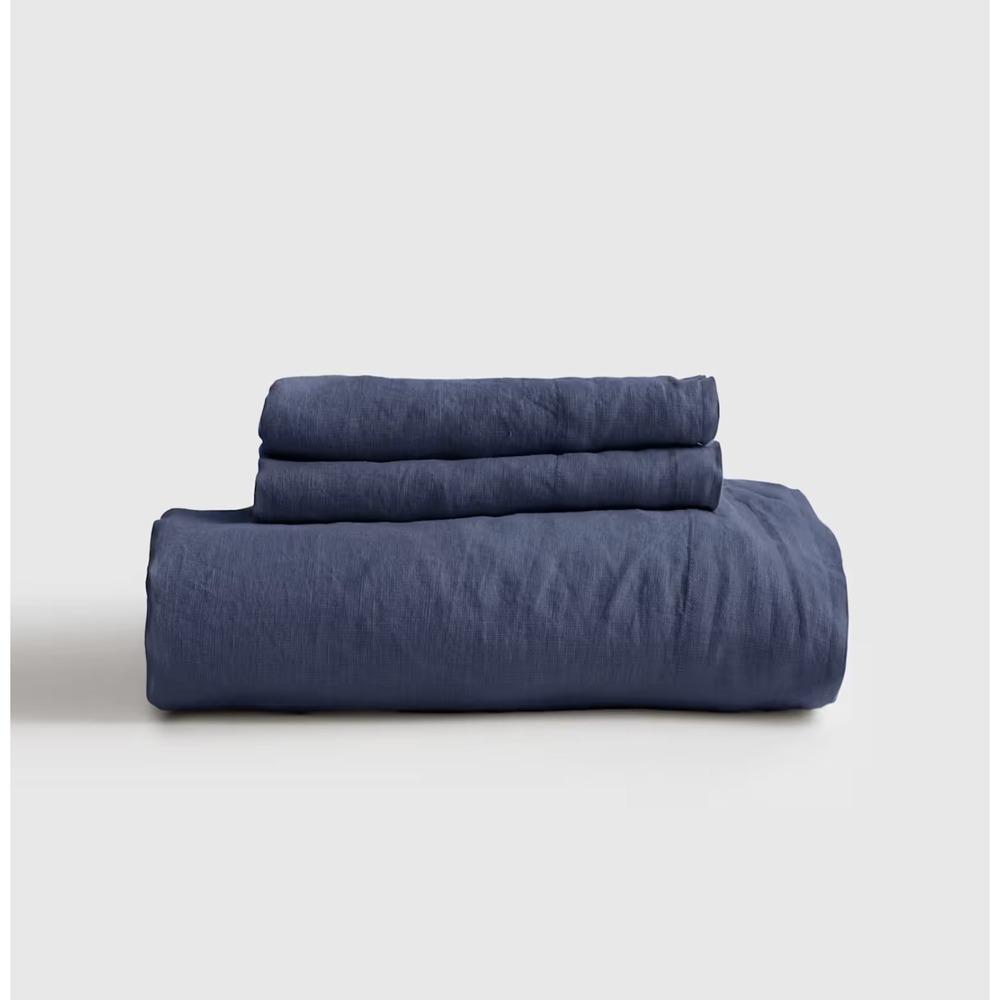 Quince European Linen Fitted Sheet Set Full Size Night Fall Blue NO FLAT SHEET